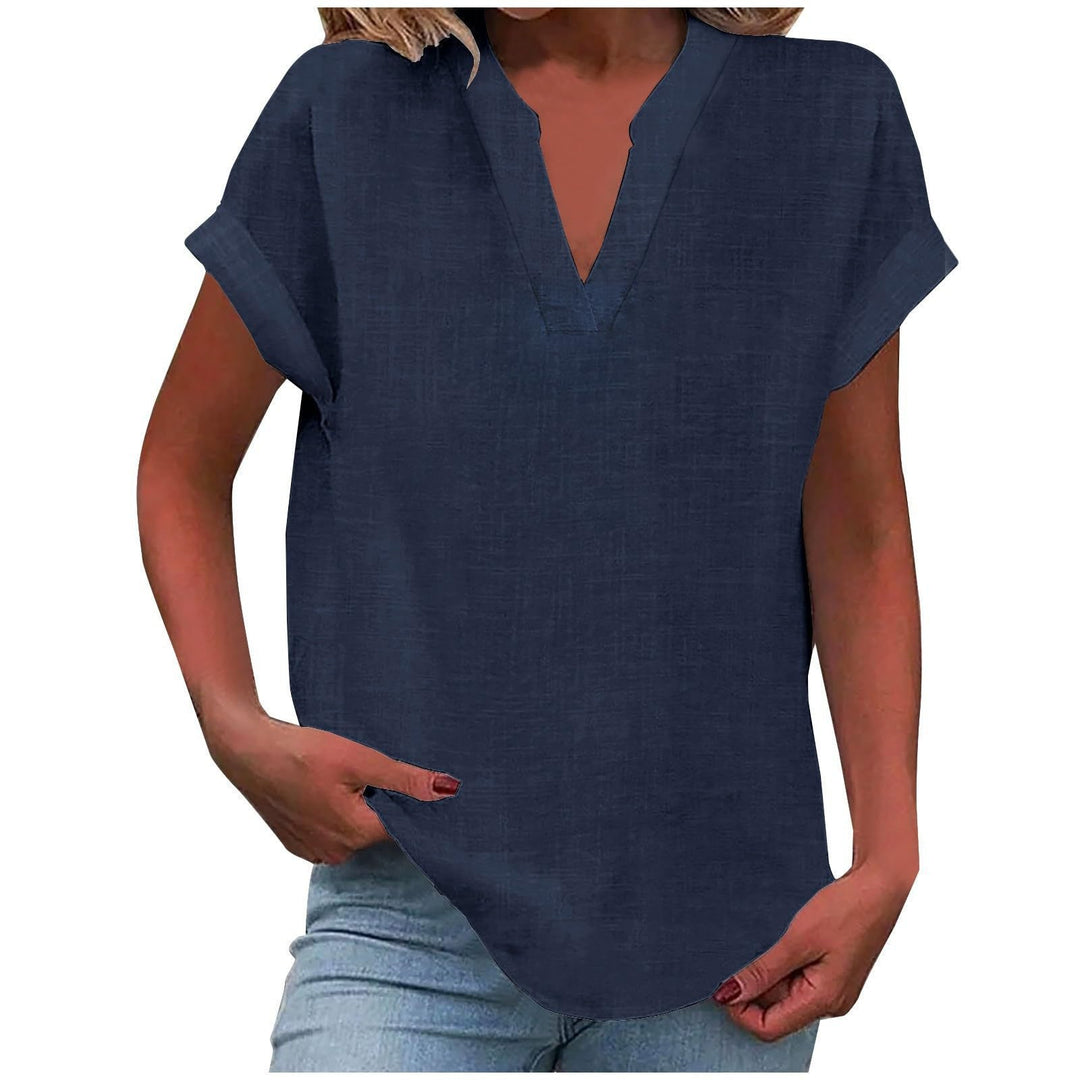 Eva | Camiseta de Lino Mujer Cuello V Manga Corta Corte Relajado