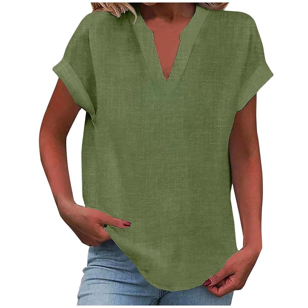 Eva | Camiseta de Lino Mujer Cuello V Manga Corta Corte Relajado