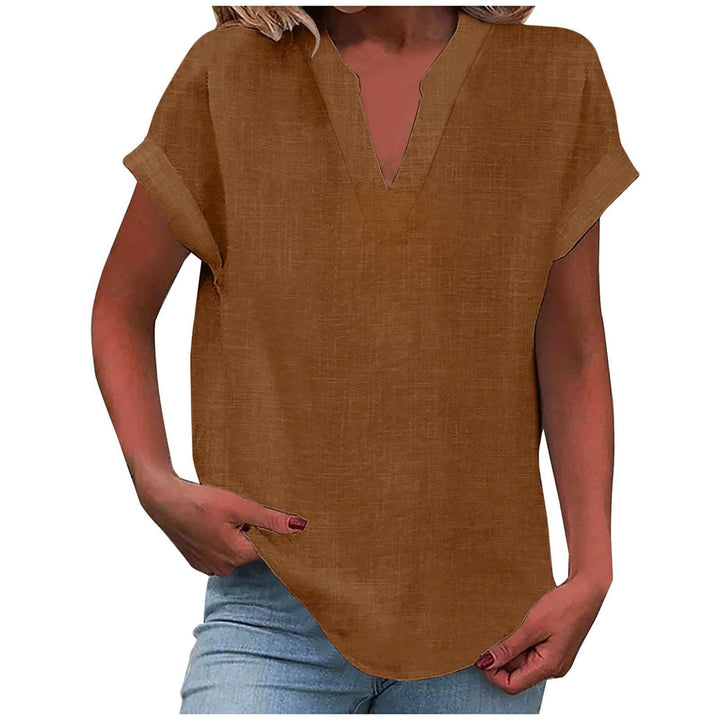 Eva | Camiseta de Lino Mujer Cuello V Manga Corta Corte Relajado