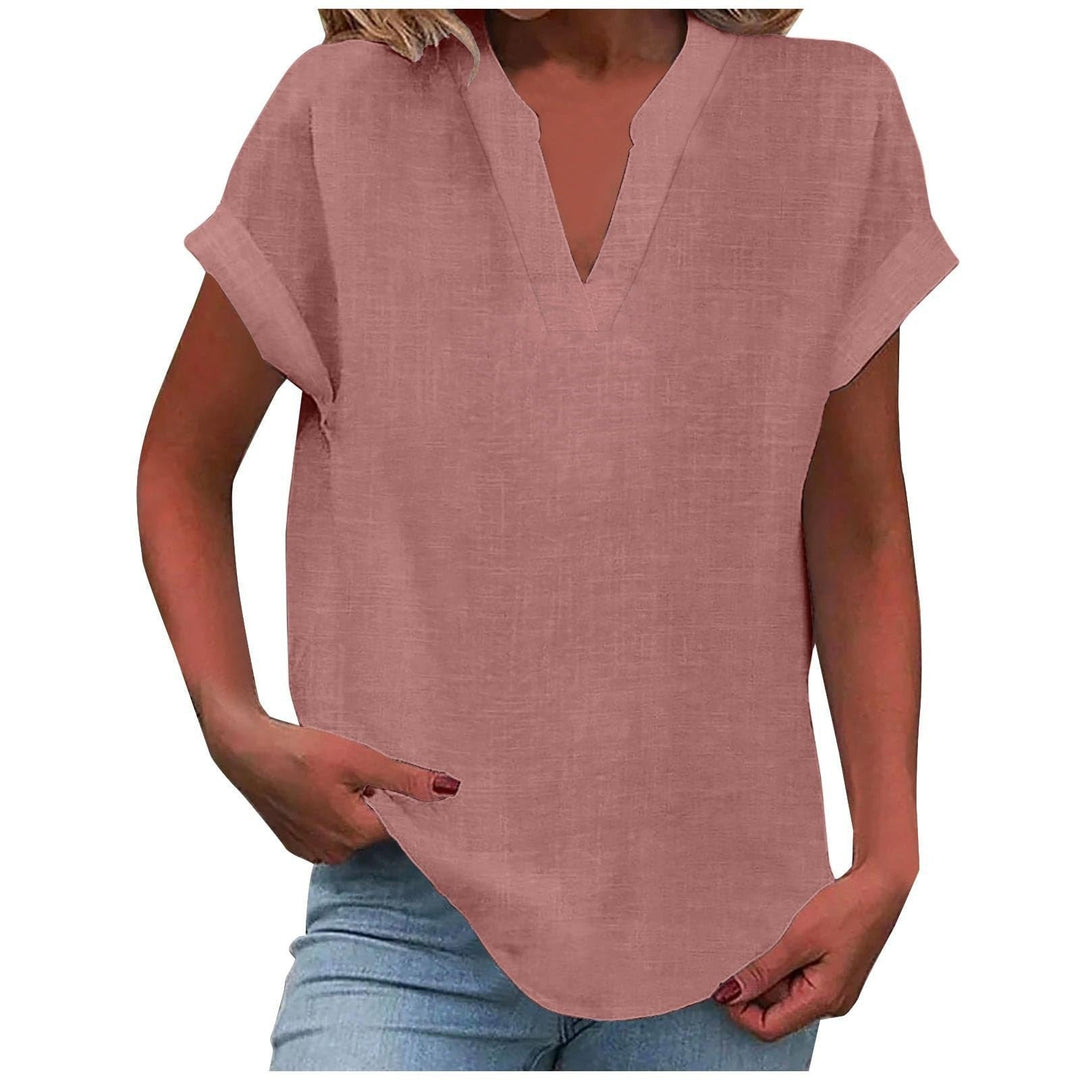 Eva | Camiseta de Lino Mujer Cuello V Manga Corta Corte Relajado