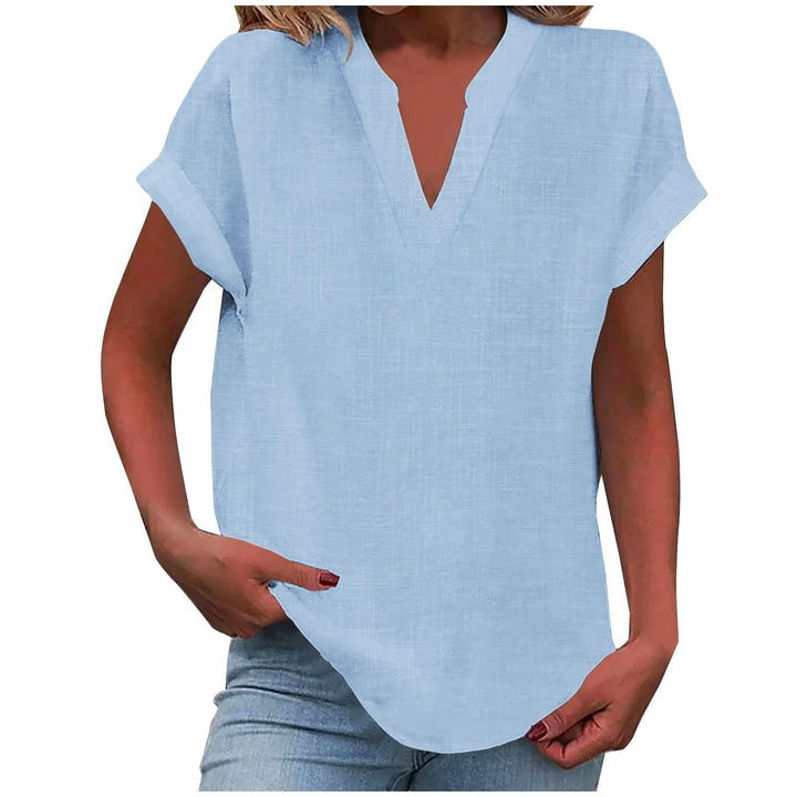 Eva | Camiseta de Lino Mujer Cuello V Manga Corta Corte Relajado