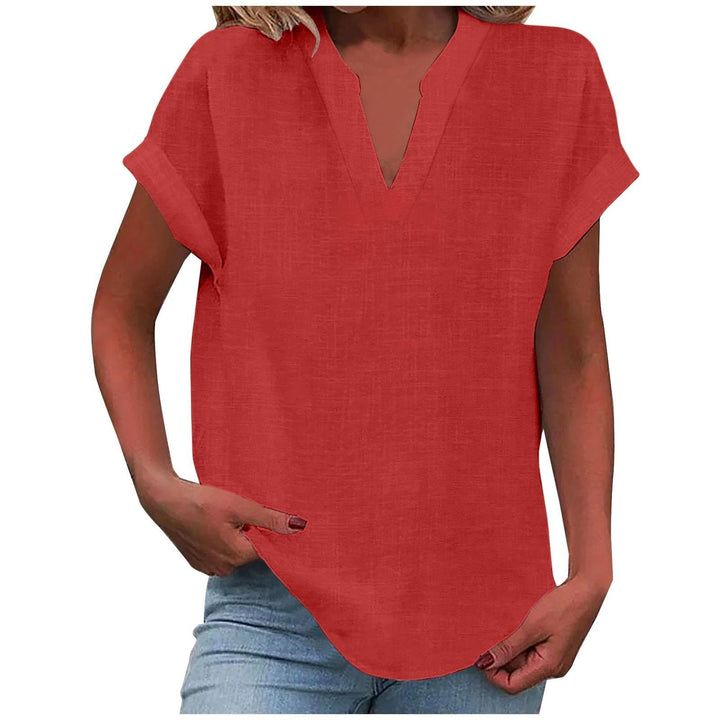 Eva | Camiseta de Lino Mujer Cuello V Manga Corta Corte Relajado