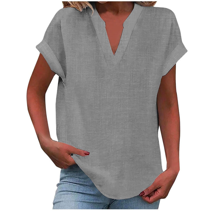 Eva | Camiseta de Lino Mujer Cuello V Manga Corta Corte Relajado