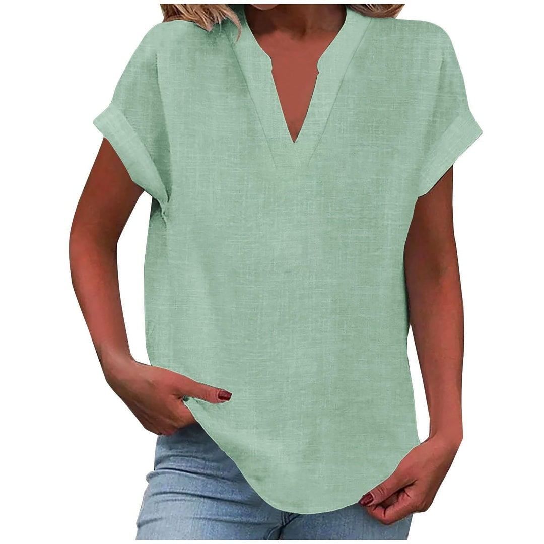 Eva | Camiseta de Lino Mujer Cuello V Manga Corta Corte Relajado