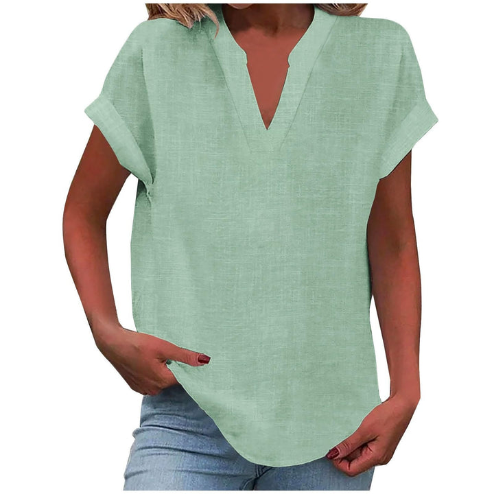 Eva | Camiseta de Lino Mujer Cuello V Manga Corta Corte Relajado