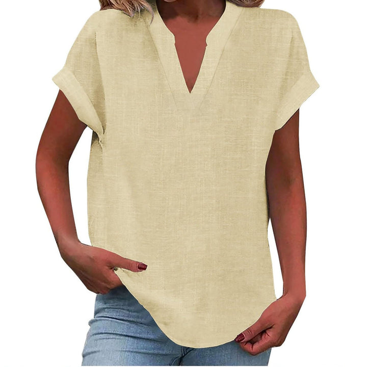 Eva | Camiseta de Lino Mujer Cuello V Manga Corta Corte Relajado