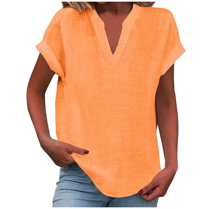 Eva | Camiseta de Lino Mujer Cuello V Manga Corta Corte Relajado