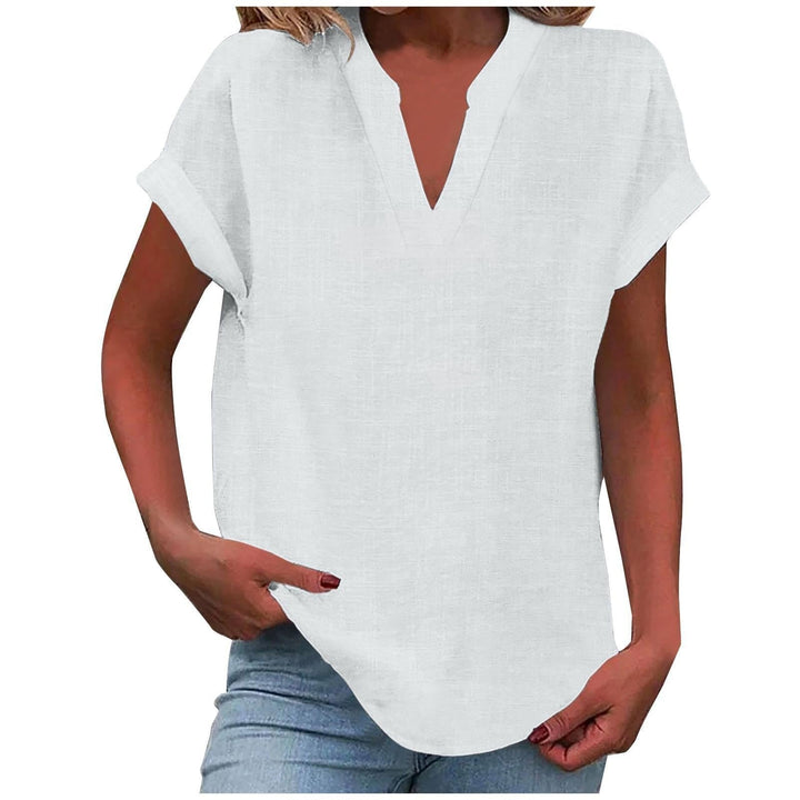 Eva | Camiseta de Lino Mujer Cuello V Manga Corta Corte Relajado