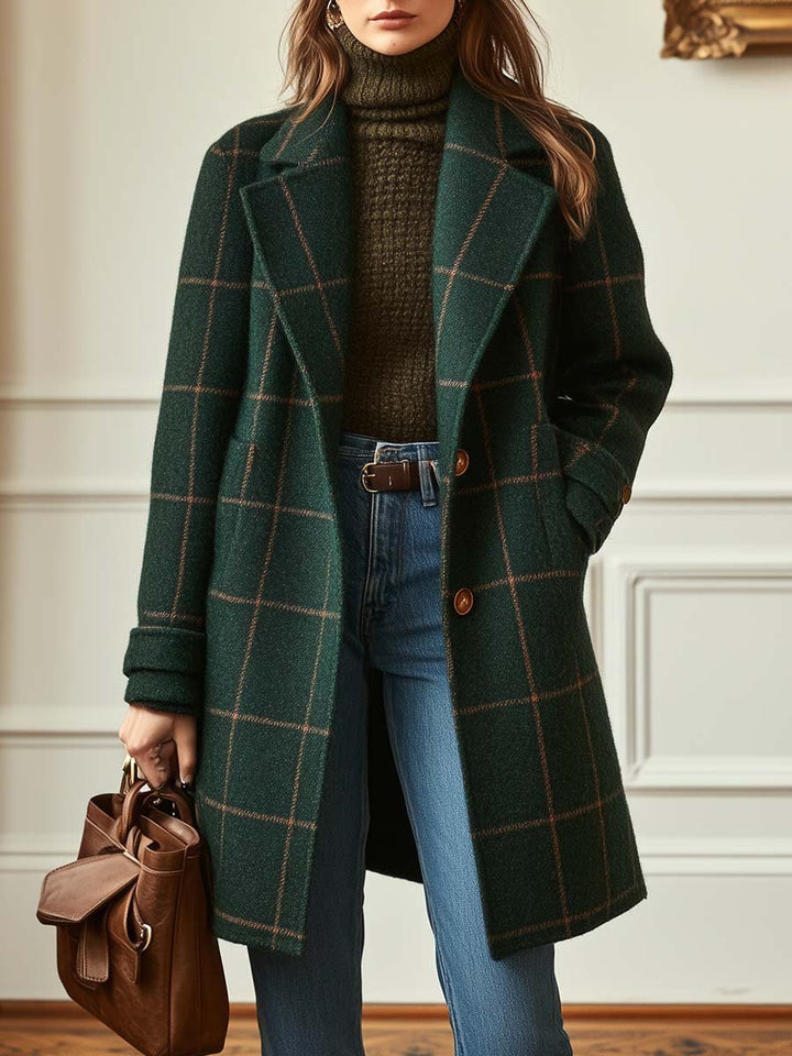Eva | Chaqueta Larga Cuadros Verde Oscuro