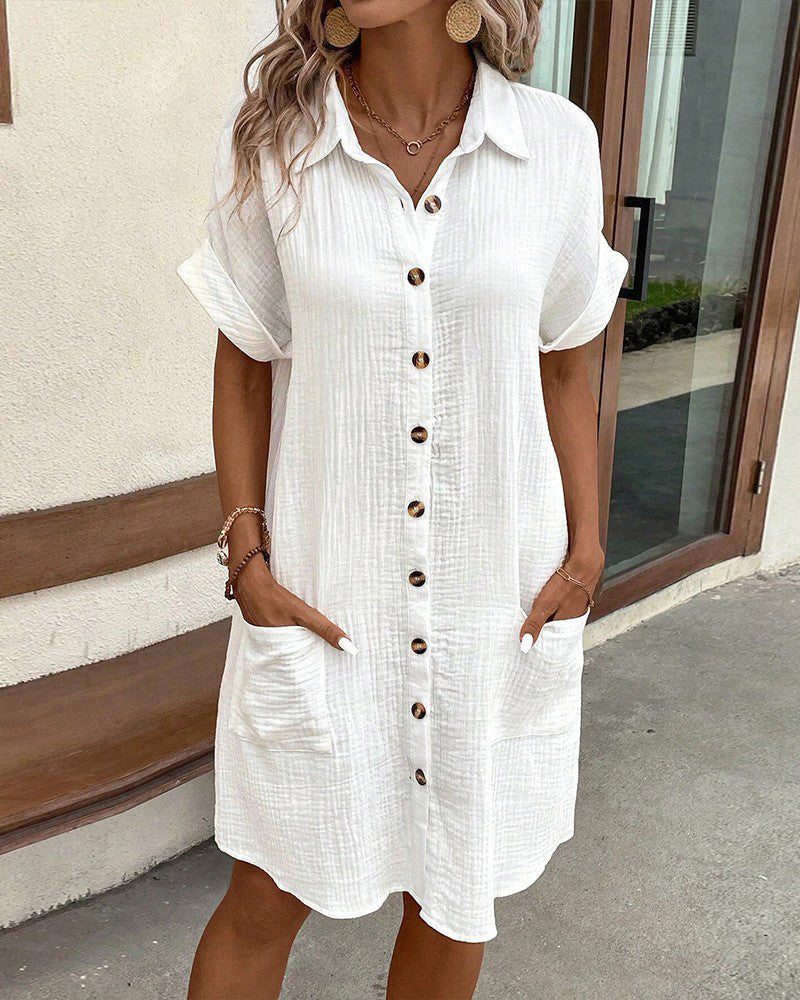 Eva | Vestido Blanco Midi Camisero Mujer