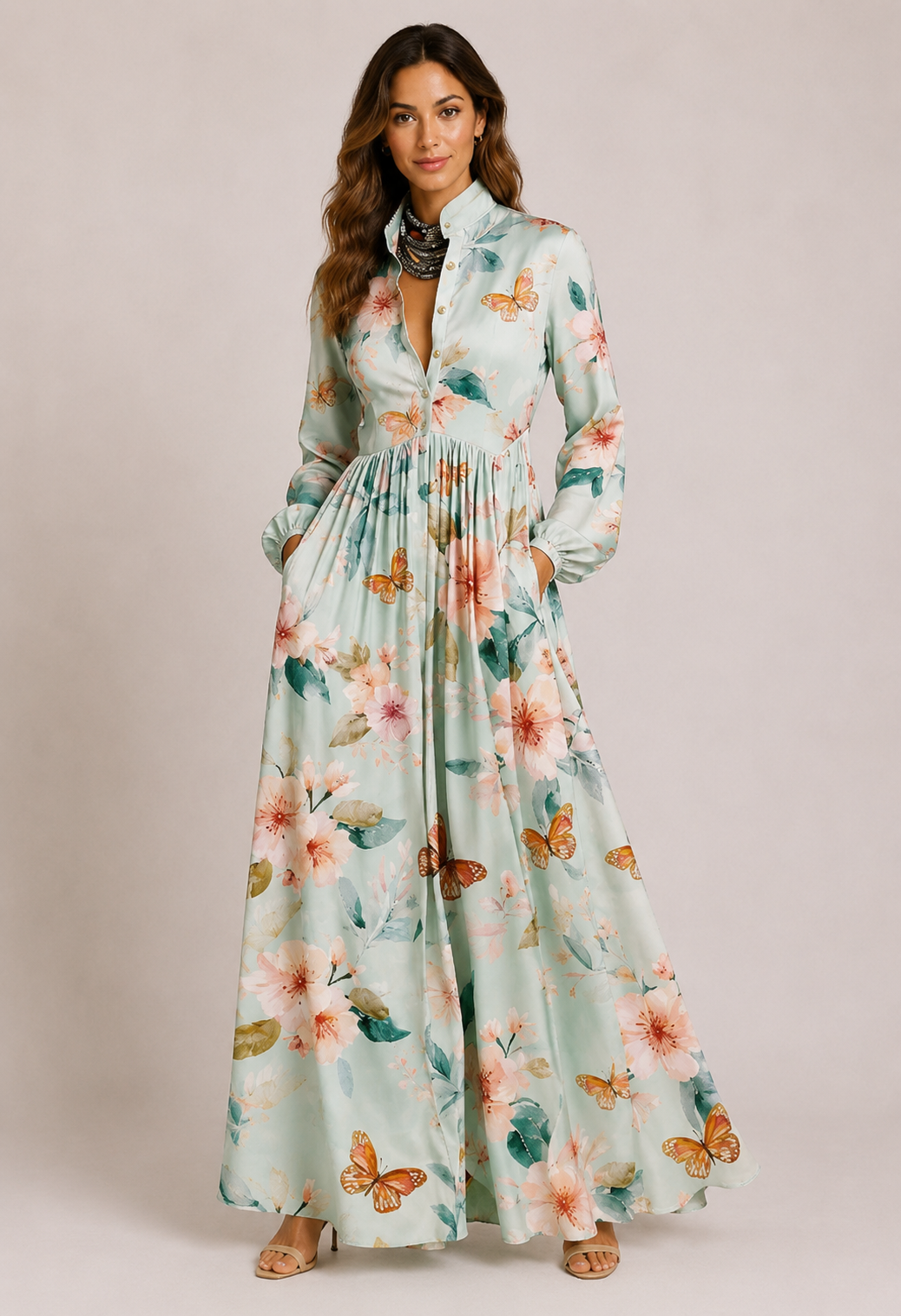 Eva | Vestido Maxi Floral Mujer Manga Larga