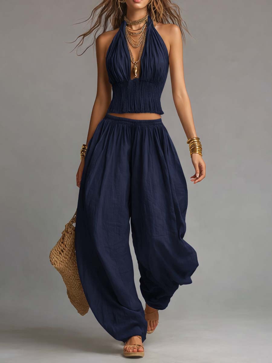 Fernanda | Conjunto Pantalón Harem y Top Halter Mujer