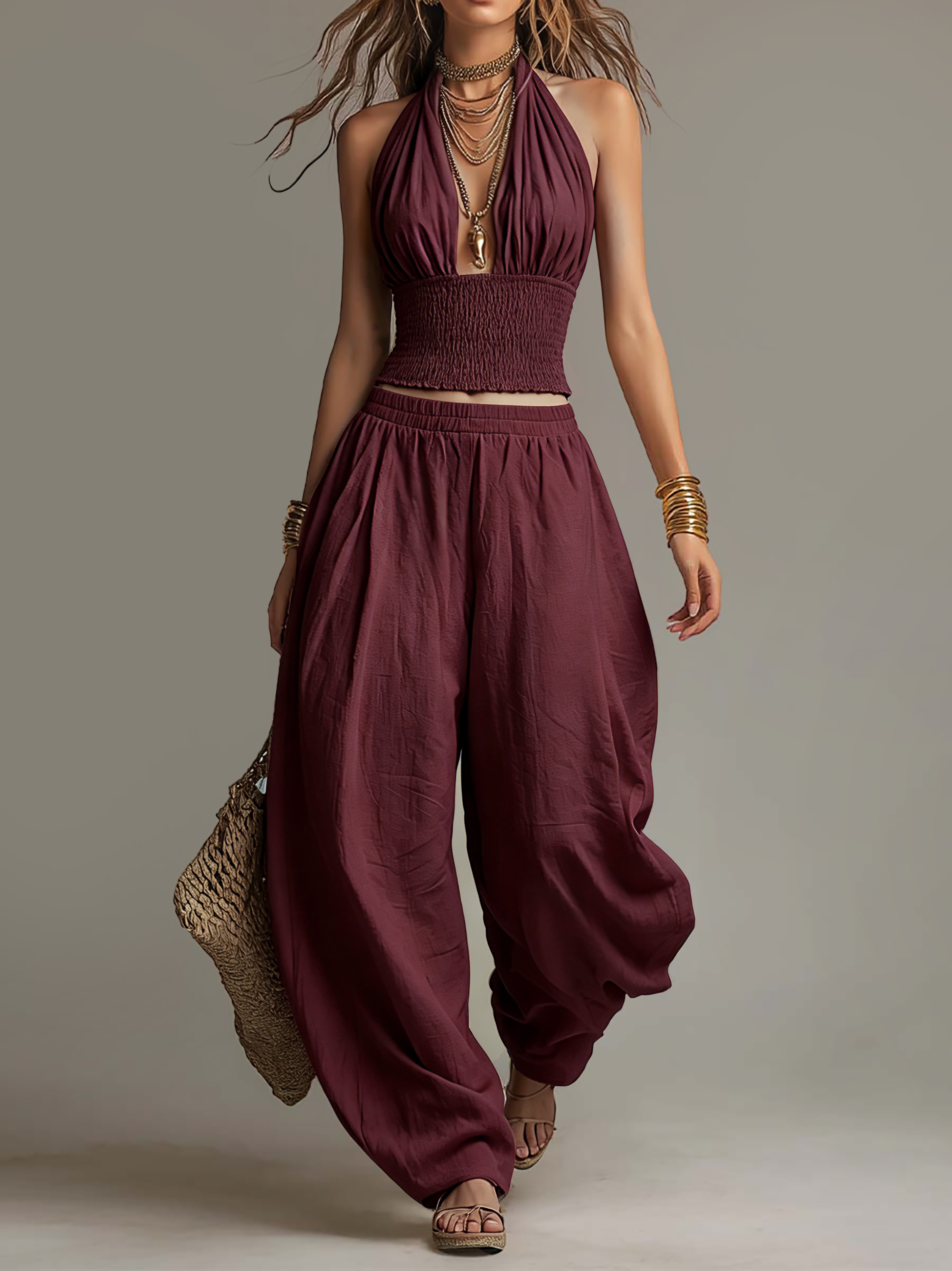 Fernanda | Conjunto Pantalón Harem y Top Halter Mujer
