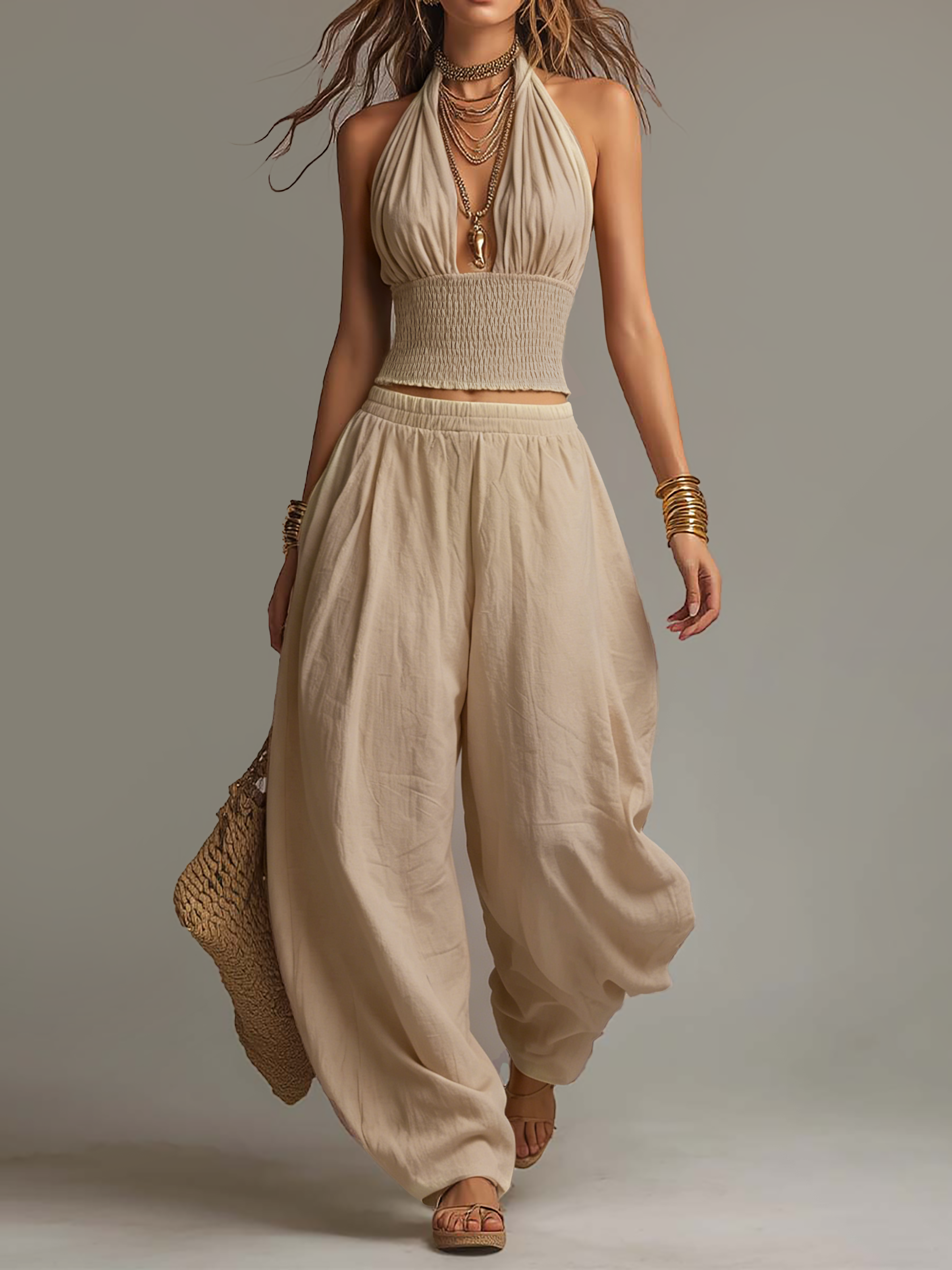Fernanda | Conjunto Pantalón Harem y Top Halter Mujer