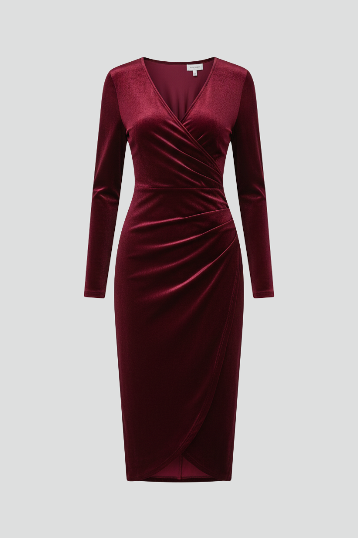 Fernanda | Vestido Midi Envolvente Terciopelo Manga Larga