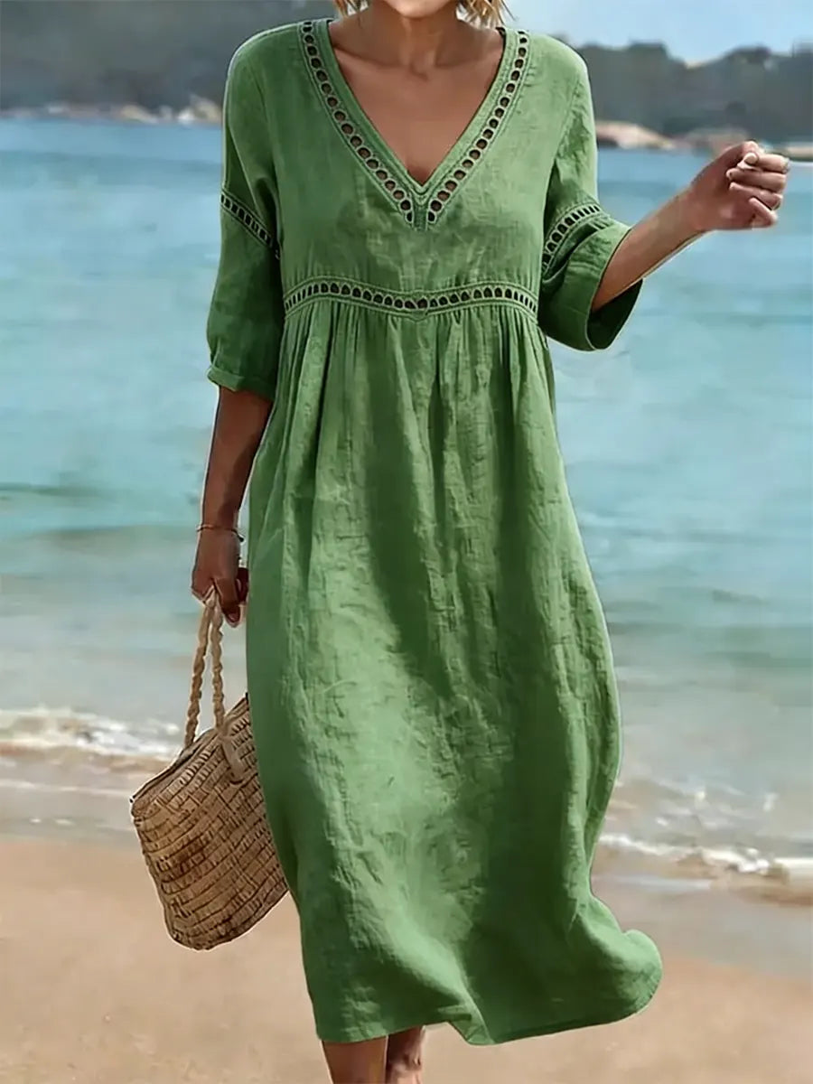 Fernanda | Vestido Midi Mujer Azul Lino