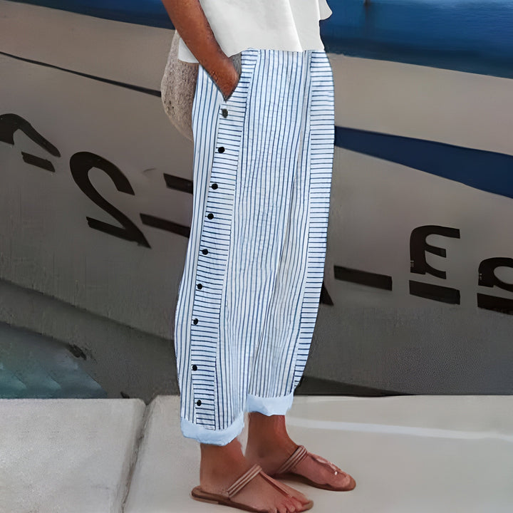 Gabriela | Pantalón Rayado Botones Mujer