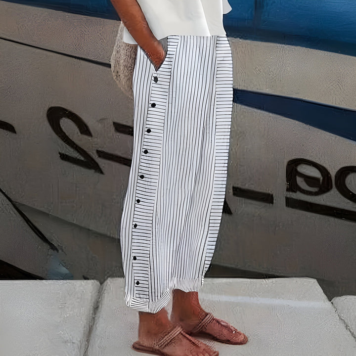 Gabriela | Pantalón Rayado Botones Mujer