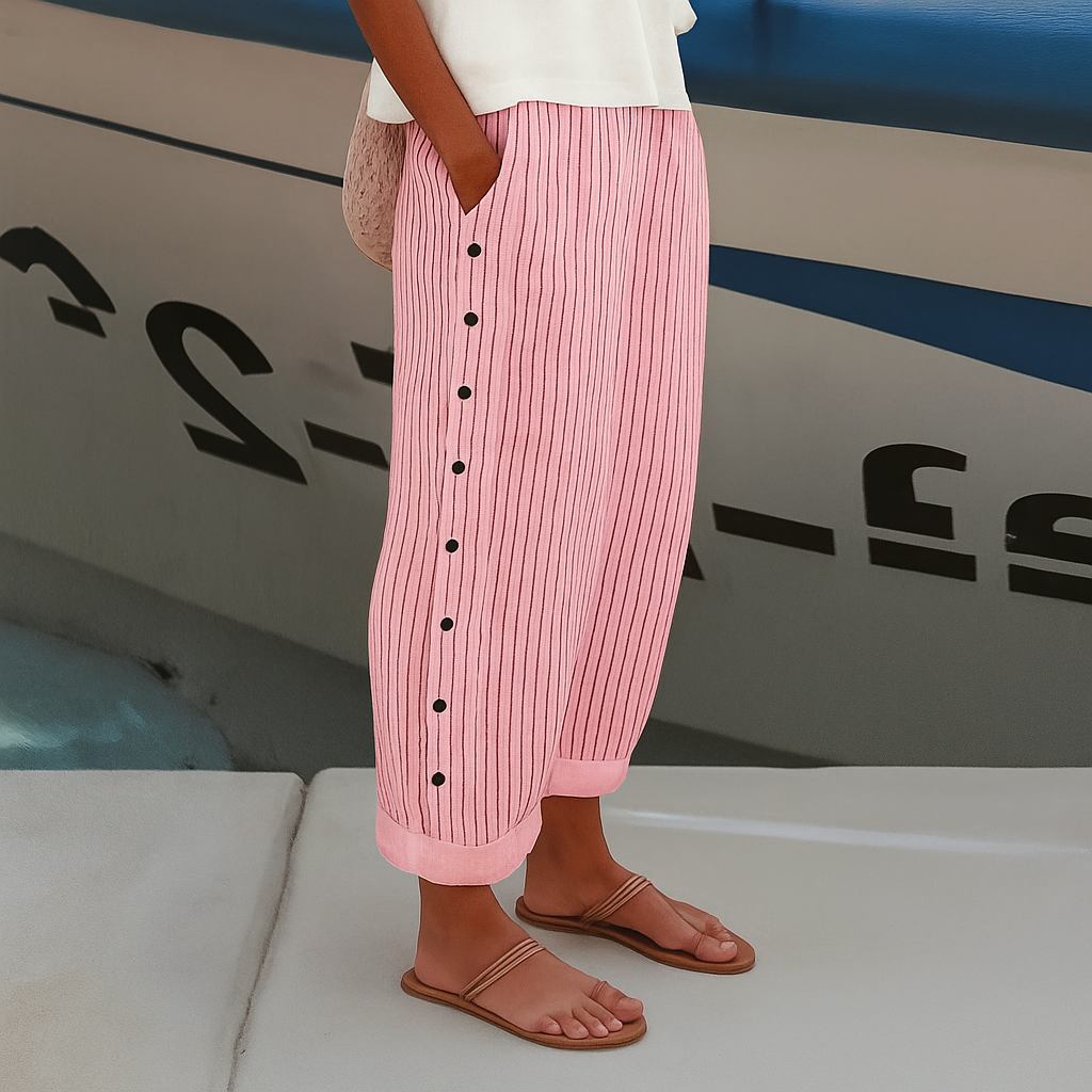Gabriela | Pantalón Rayado Botones Mujer