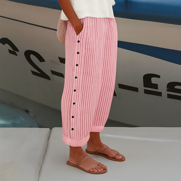Gabriela | Pantalón Rayado Botones Mujer