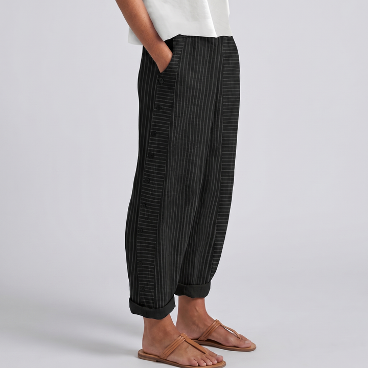 Gabriela | Pantalón Rayado Botones Mujer