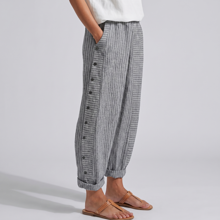 Gabriela | Pantalón Rayado Botones Mujer