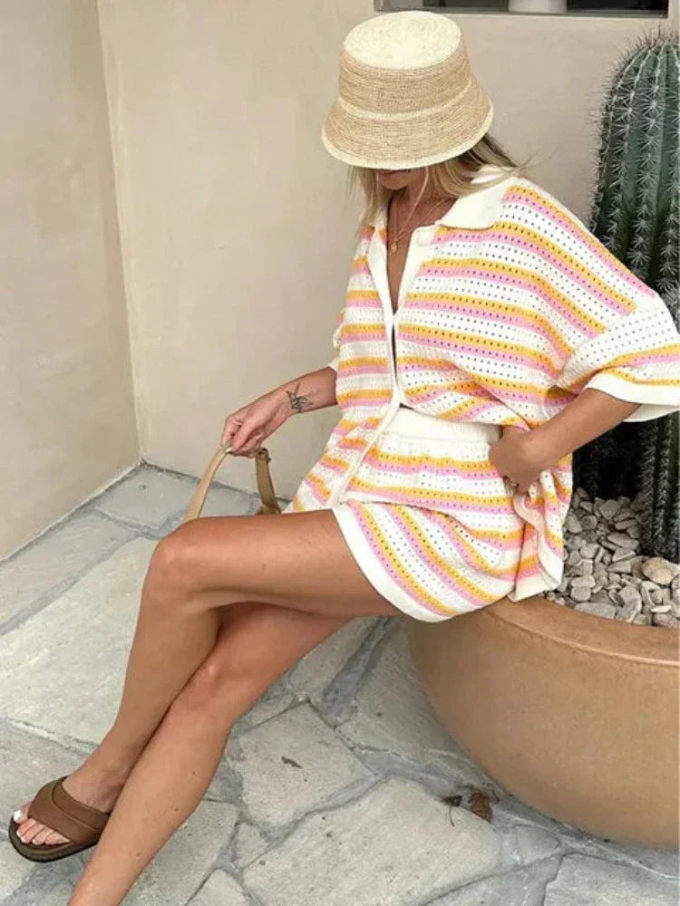 Gloria | Conjunto Punto Rayas Mujer Shorts