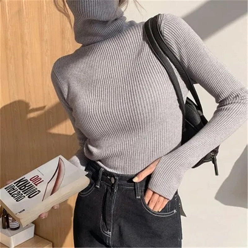 Amelia | Jersey de Cuello Alto Acanalado Mujer