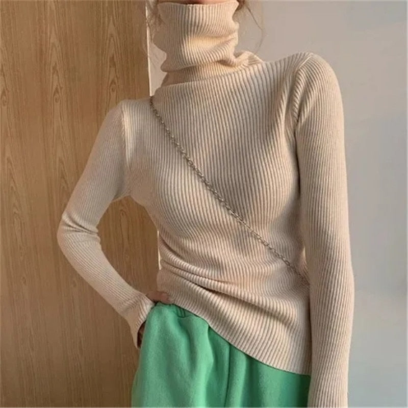 Amelia | Jersey de Cuello Alto Acanalado Mujer