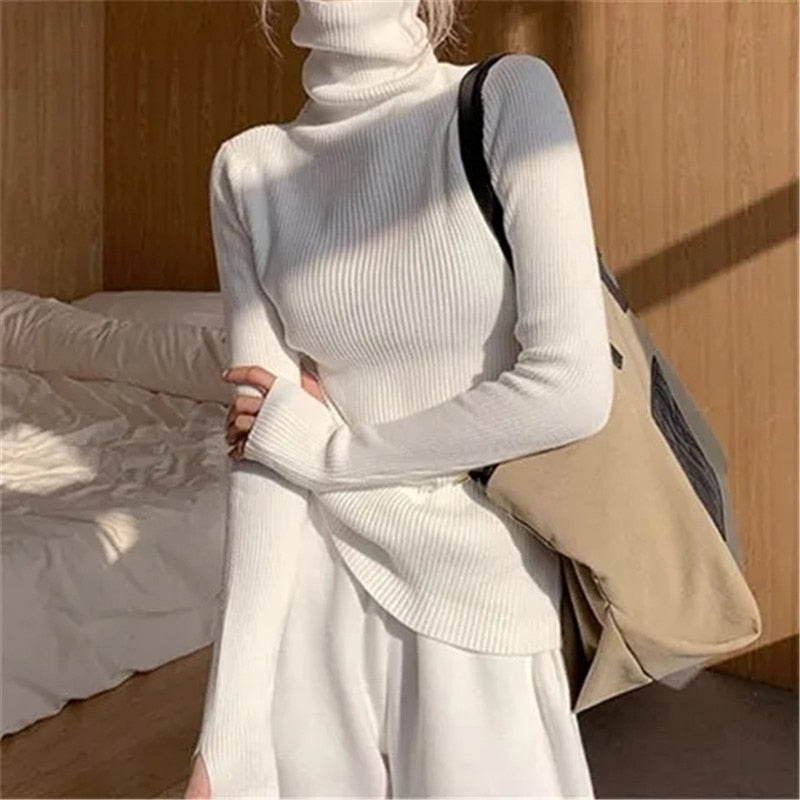 Amelia | Jersey de Cuello Alto Acanalado Mujer