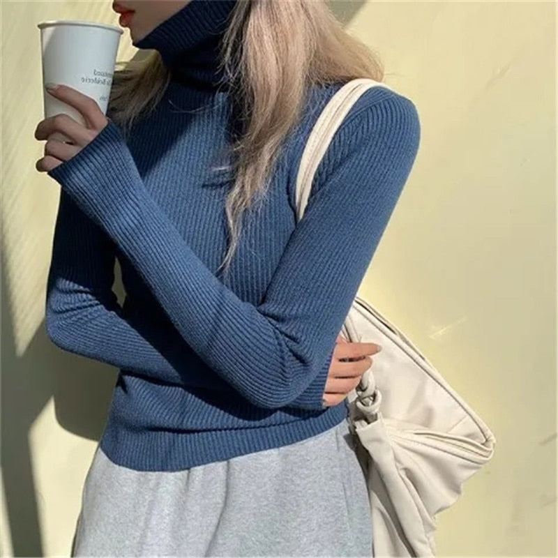 Amelia | Jersey de Cuello Alto Acanalado Mujer