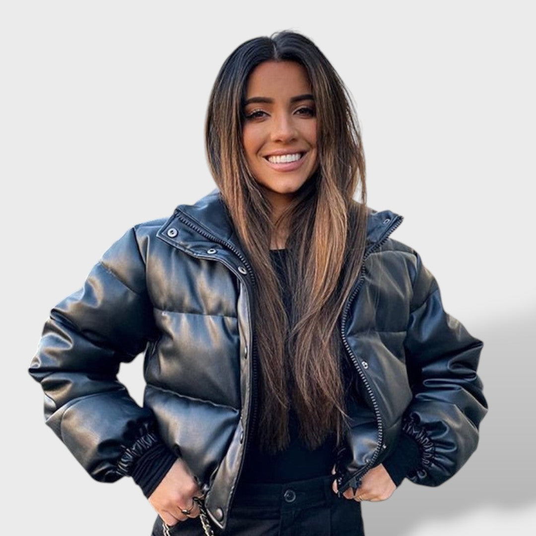 Isabella | Chaqueta Acolchada Cropped de Piel Sintética Negra