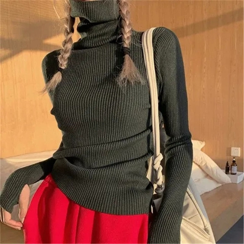 Amelia | Jersey de Cuello Alto Acanalado Mujer