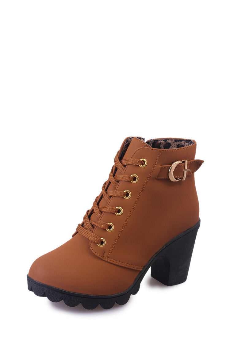 Inés | Botines Mujer Gamuza Negros Cordones Tacón Bloque Plataforma