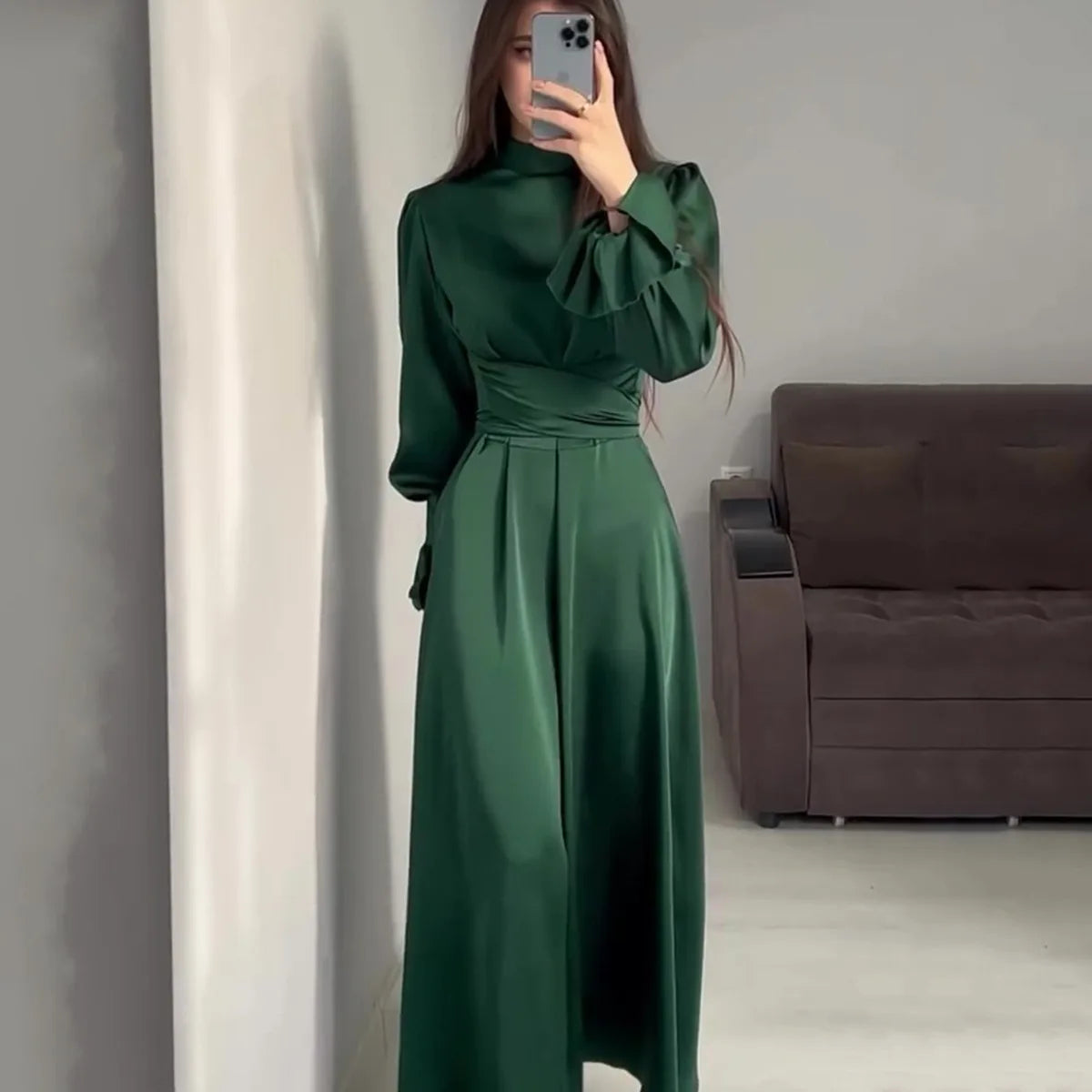 Inés | Vestido Midi Mujer Verde Manga Larga