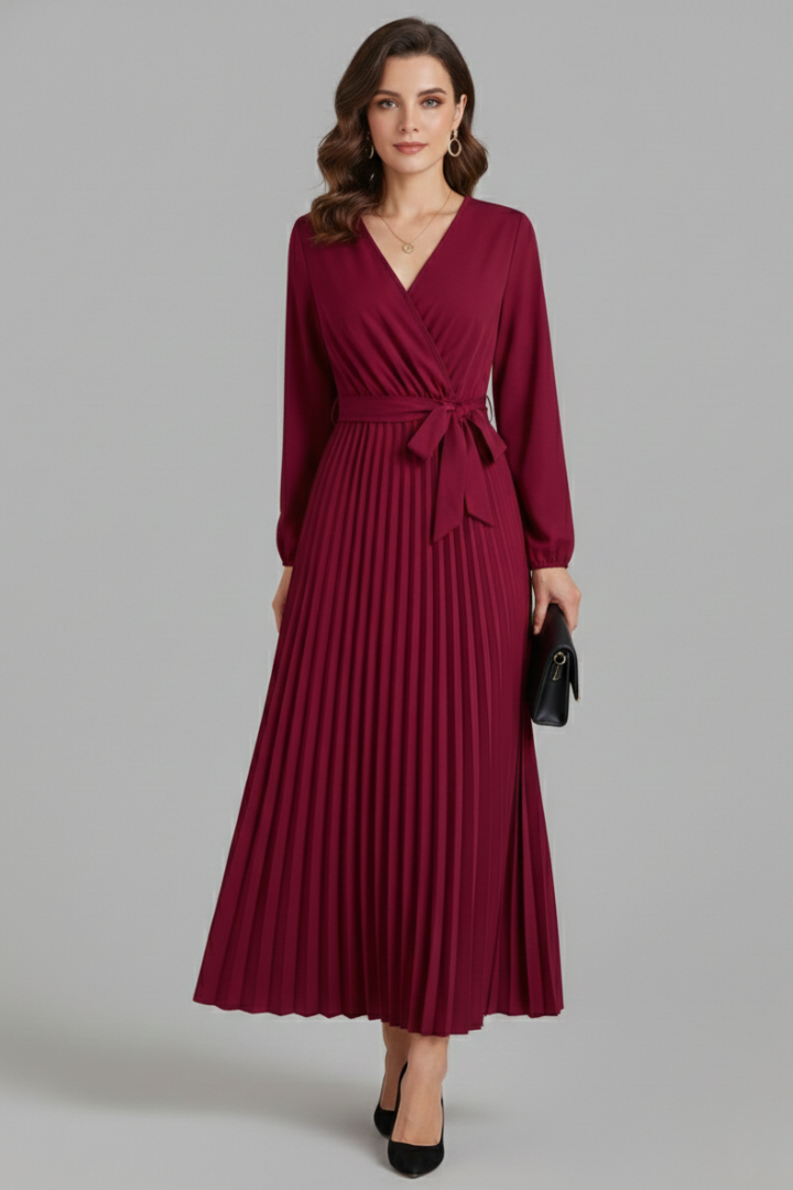 Inés | Vestido Midi Plisado Cruzado Mujer
