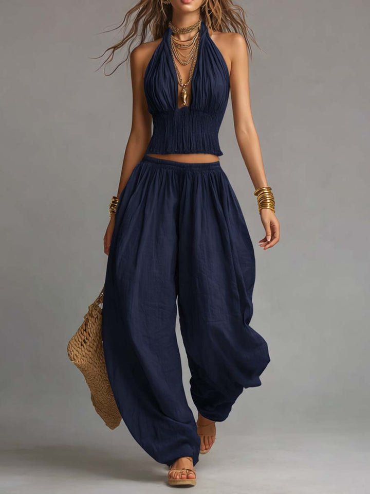 Irene | Conjunto Halter Lino Plisado Cropped