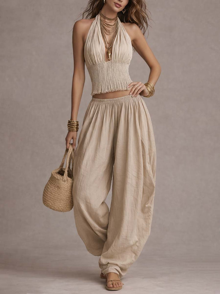 Irene | Conjunto Halter Lino Plisado Cropped