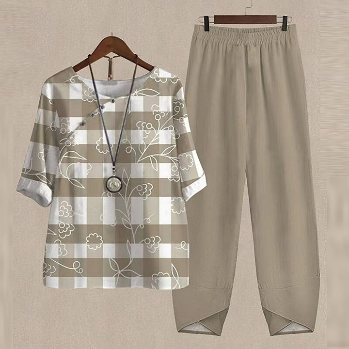 Irene | Conjunto Túnica y Pantalón Lino Estampado Mariposa