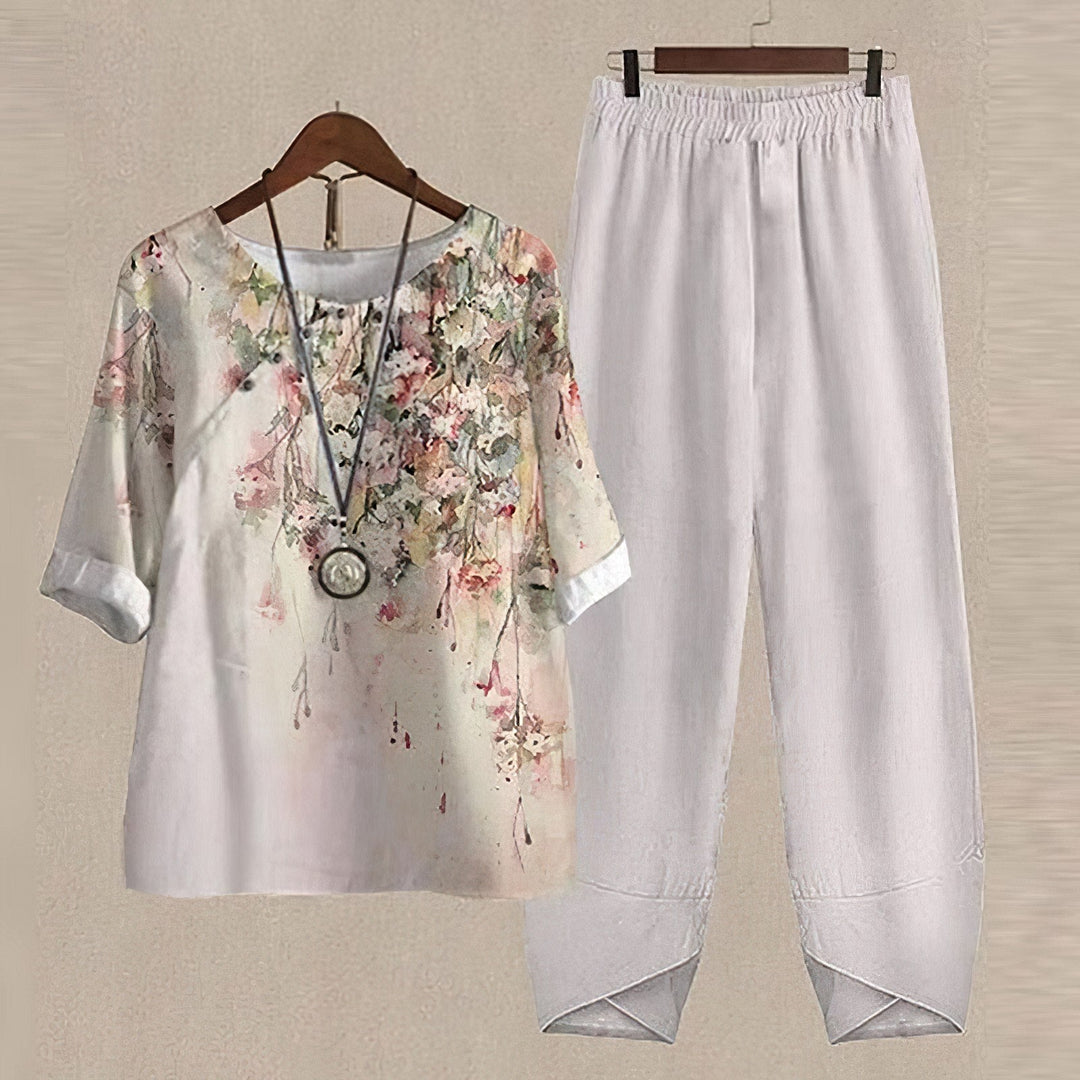 Irene | Conjunto Túnica y Pantalón Lino Estampado Mariposa