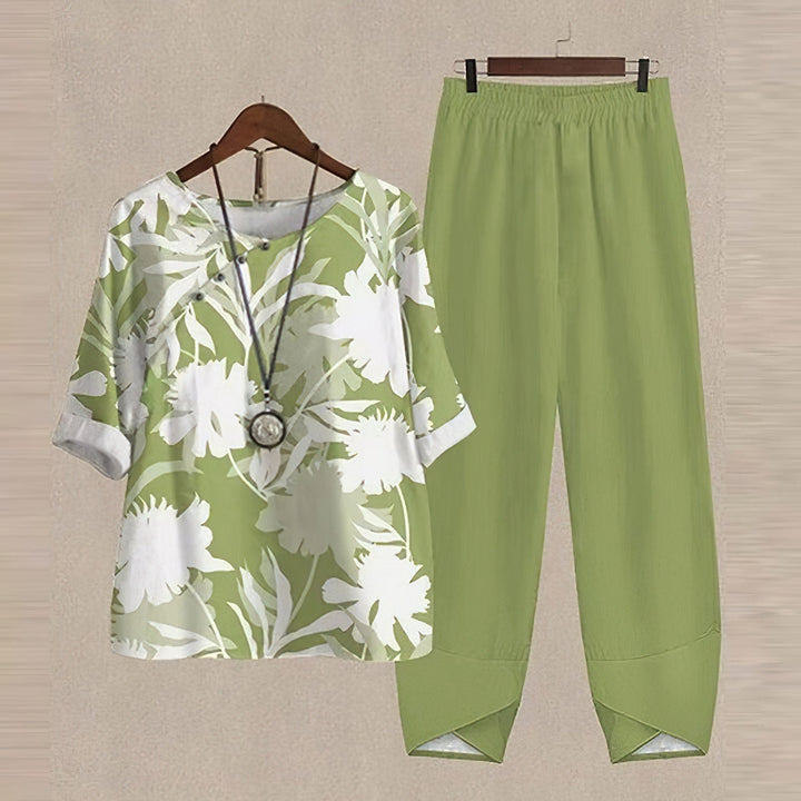 Irene | Conjunto Túnica y Pantalón Lino Estampado Mariposa