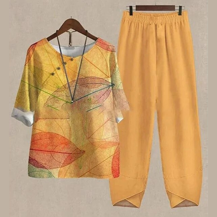 Irene | Conjunto Túnica y Pantalón Lino Estampado Mariposa