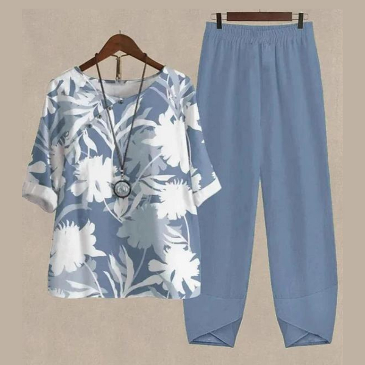 Irene | Conjunto Túnica y Pantalón Lino Estampado Mariposa