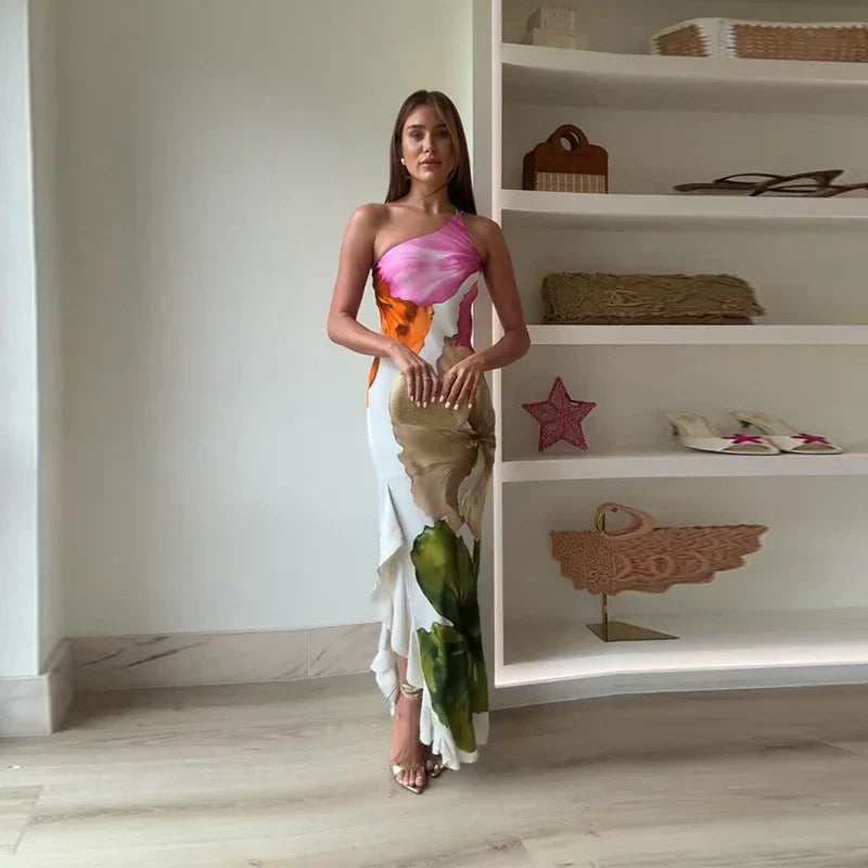 Irene | Vestido Maxi Floral Mujer Un Hombro
