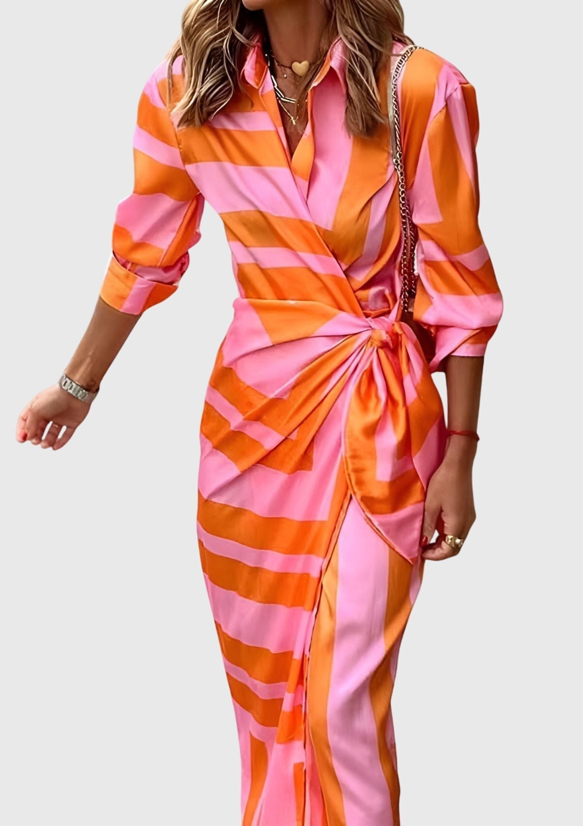 Irene | Vestido Midi Mujer Camisero Cruzado Rayas