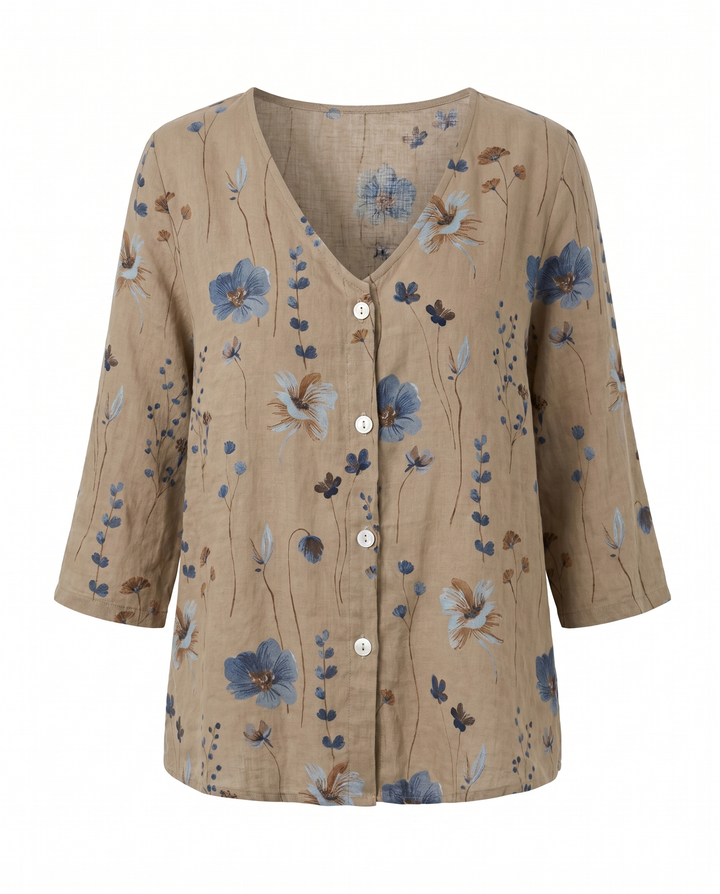 Isabella | Blusa Floral Bordada Cuello V Manga Larga Ajuste Relajado