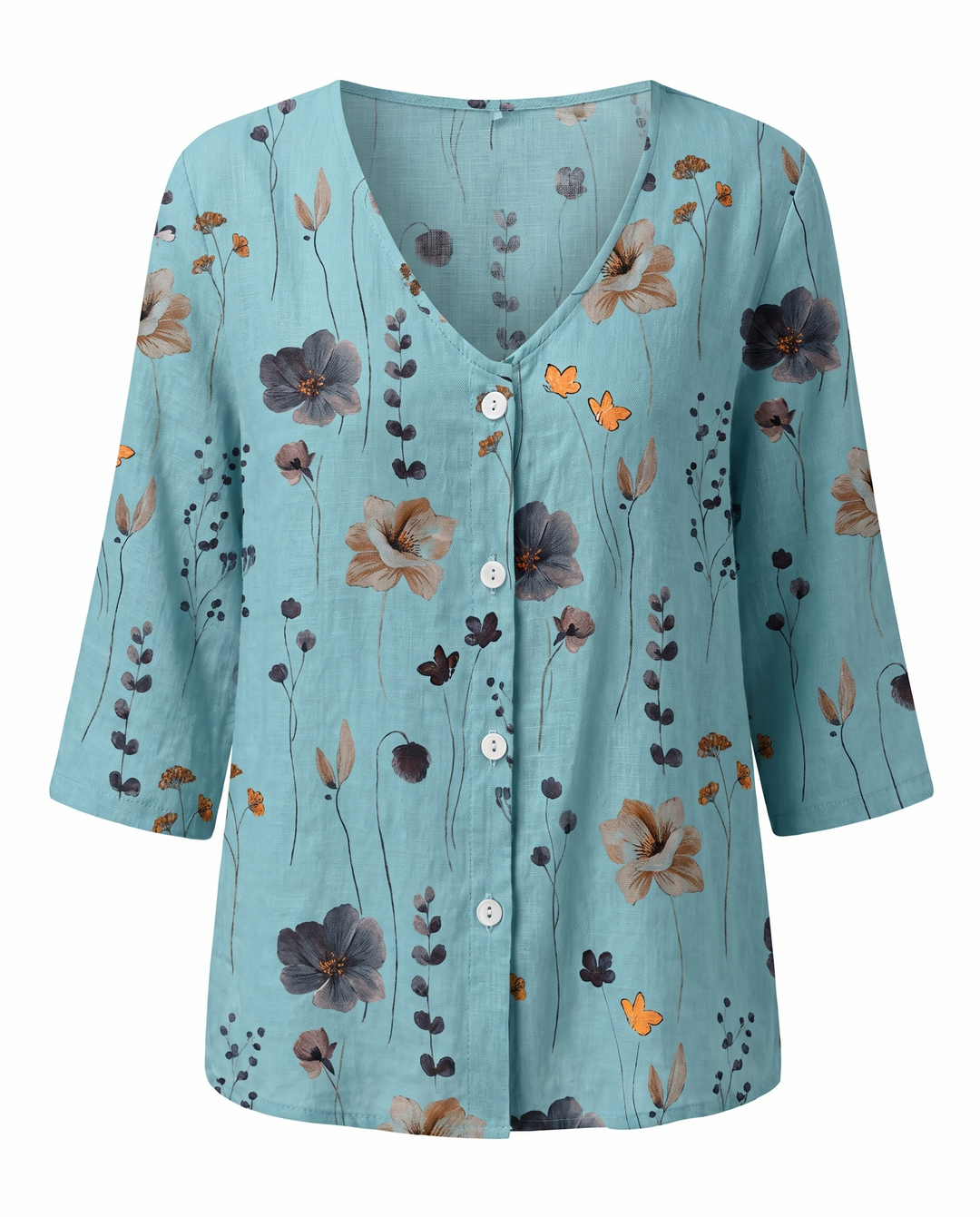 Isabella | Blusa Floral Bordada Cuello V Manga Larga Ajuste Relajado