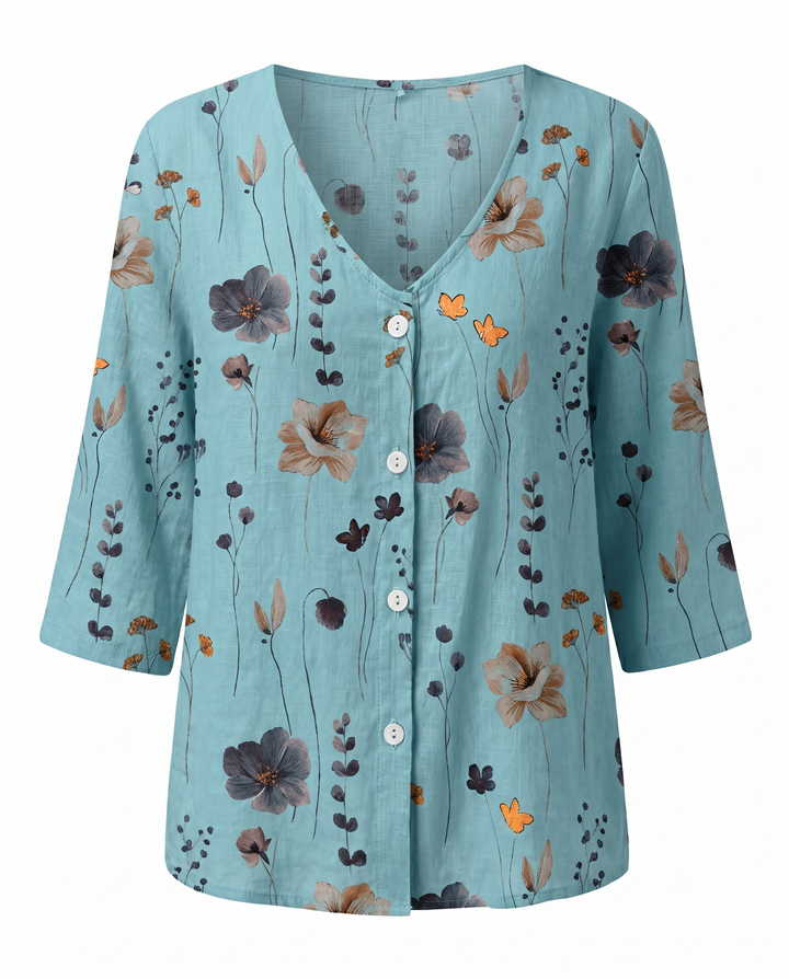 Isabella | Blusa Floral Bordada Cuello V Manga Larga Ajuste Relajado