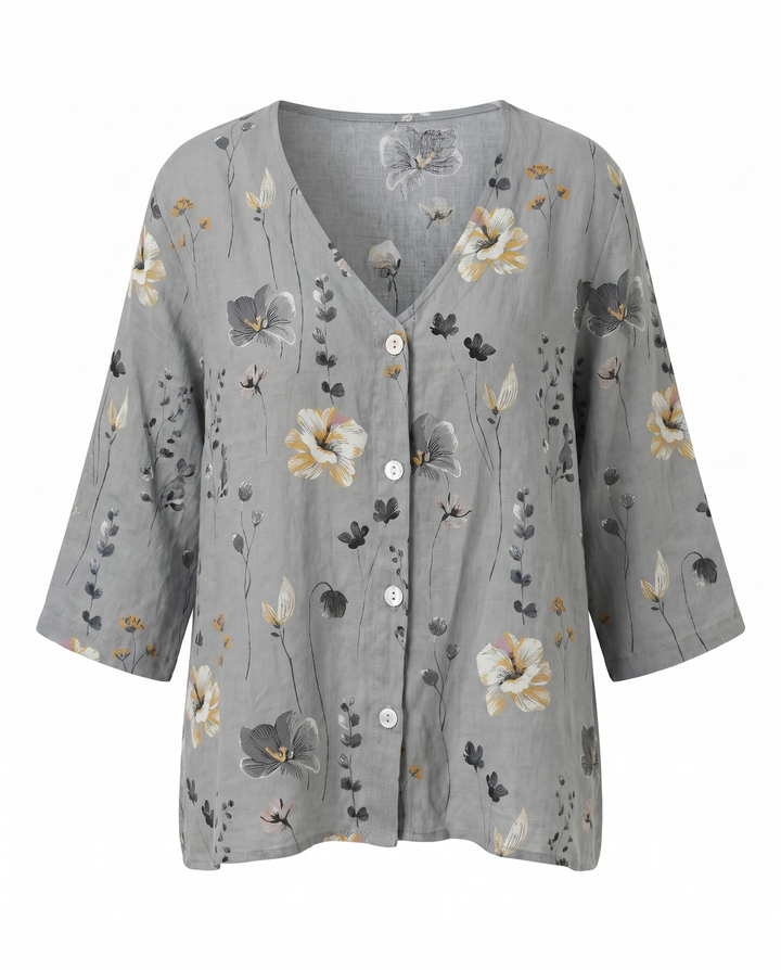 Isabella | Blusa Floral Bordada Cuello V Manga Larga Ajuste Relajado