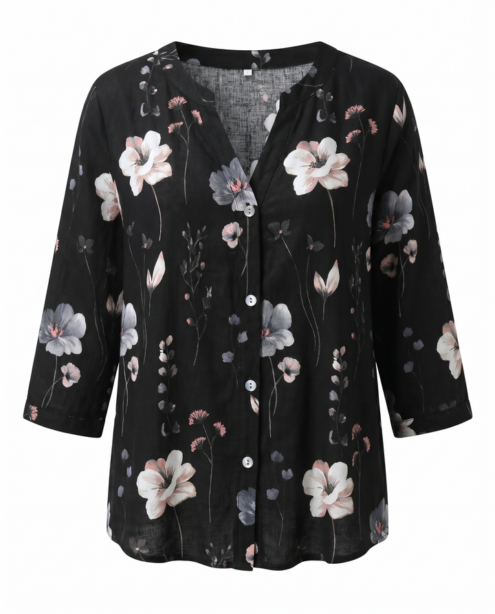 Isabella | Blusa Floral Bordada Cuello V Manga Larga Ajuste Relajado
